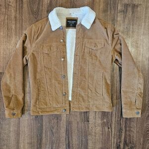 Brown corduroy Sherpa lined trucker jacket